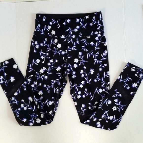 DKNY Sport Floral Print Mesh Inset Trim Athletic Training Yoga Pants Leggings XS - Picture 3 of 10